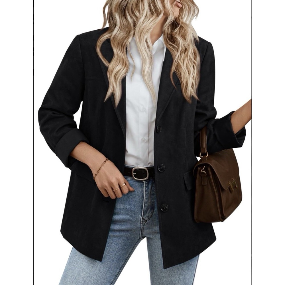 Lillusory Faux Suede Blazer Women's XL Black Soft Tailored Jacket Minimalist